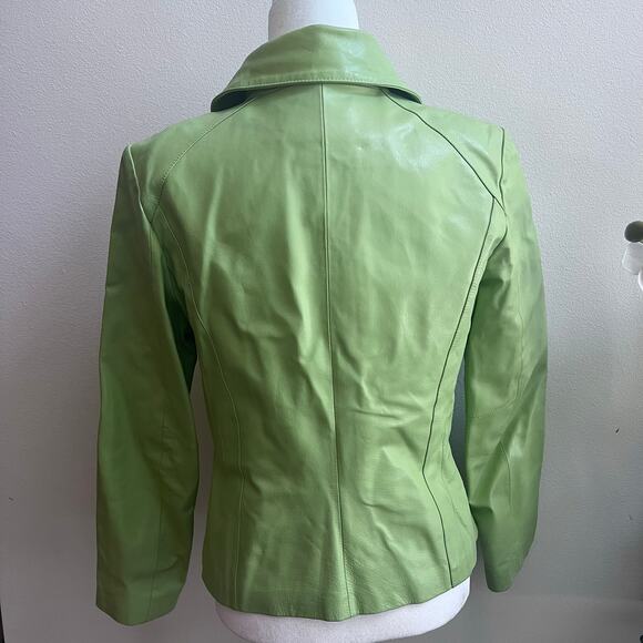 Vintage Y2K Black Rivet Apple Green Genuine Leather Full Zip Fitted Jacket M - Picture 2 of 8